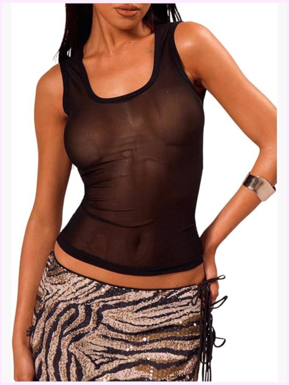 Sheer Mesh Tank Top Sleeveless See Through Y2K Summer Cover Up